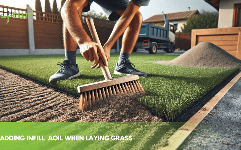 Guía paso a paso para instalar césped artificial 9 adding Infill aoil when laying grass 1