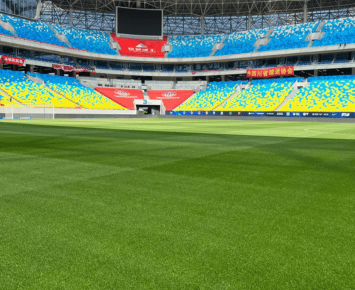 Commercial 9 commercial artificial grass football field with pristine turf ready for professional matches in a large stadium