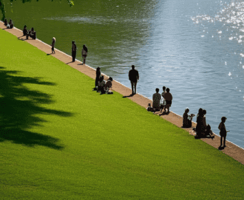 Commercial 11 commercial artificial grass with drainage along a lakeside providing a smooth and durable surface for people to enjoy outdoors