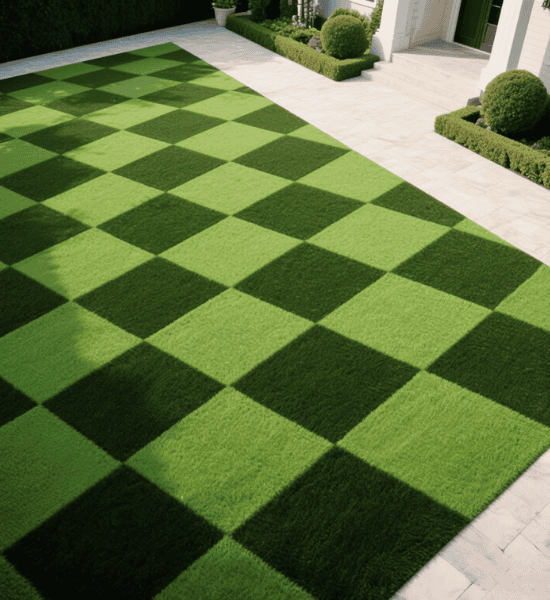 Custom Turf 1 custom artificial grass with checkerboard pattern in varying shades of green perfect for special uses