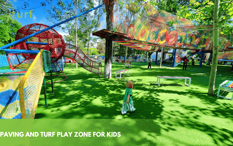 Más de 30 ideas de césped artificial y pavimentación para elevar cualquier espacio exterior en 2025 6 paving and turf play zone for kids with artificial grass and climbing structures