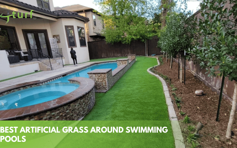 Cómo elegir el mejor césped artificial para cada uso 6 Camino de césped artificial alrededor de la piscina y el spa del patio trasero