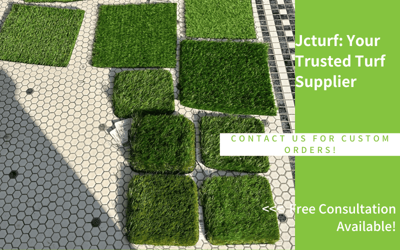 Football 10 Various types of artificial turf samples displayed on hexagonal tile floor for product comparison