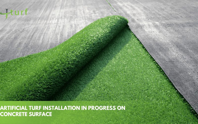 Can I Put Artificial Turf in My Bedroom? Exploring Comfort, Design, and Maintenance 1 artificial turf installation in progress on concrete surface