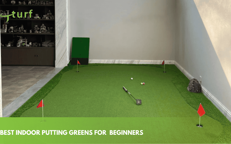 7 Best Indoor Putting Green Turf 2025 1 indoor putting green setup for beginners with flags and golf balls on synthetic grass