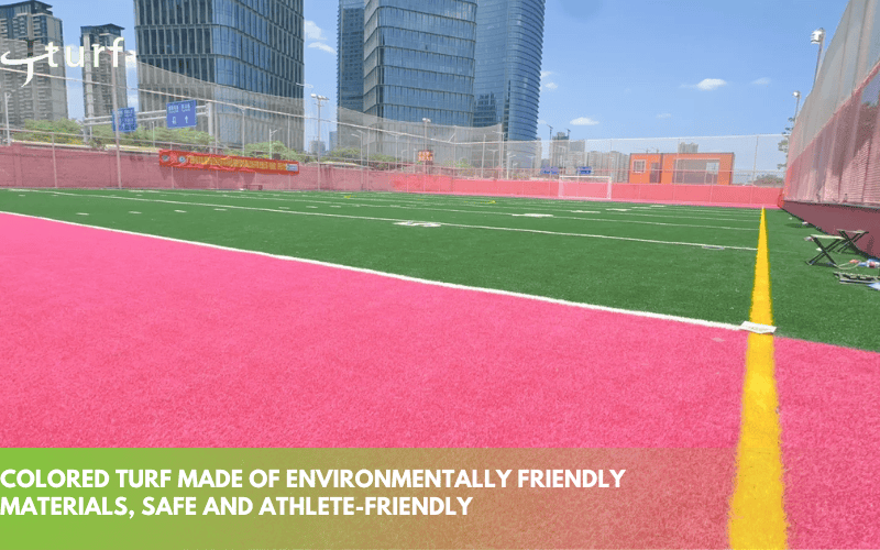 Creative Colored Turf Football Fields to Elevate Your Venue 4 pink and green synthetic turf sports field with yellow markings urban outdoor sports facility vibrant artificial turf