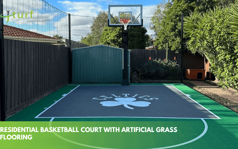 What Are the Best Basketball Court Surfaces? Why Artificial Grass Could Be Your Ideal Option 1 residential basketball court with artificial grass flooring