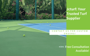 synthetic grass tennis court outdoor sports area with player and balls low maintenance