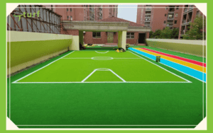 synthetic turf mini soccer field with colorful running track