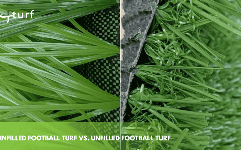 Different Types of Turf Football Fields: Which One is Best? 2 unfilled football turf vs filled turf comparison showing grass texture professional grade sports field surface durability