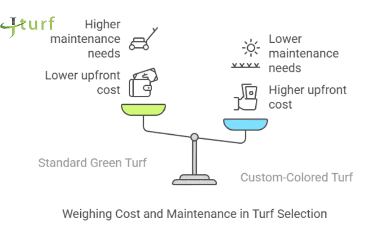 Creative Colored Turf Football Fields to Elevate Your Venue 3 weighing cost and maintenance in turf selection comparing standard green turf vs custom colored turf low maintenance upfront cost