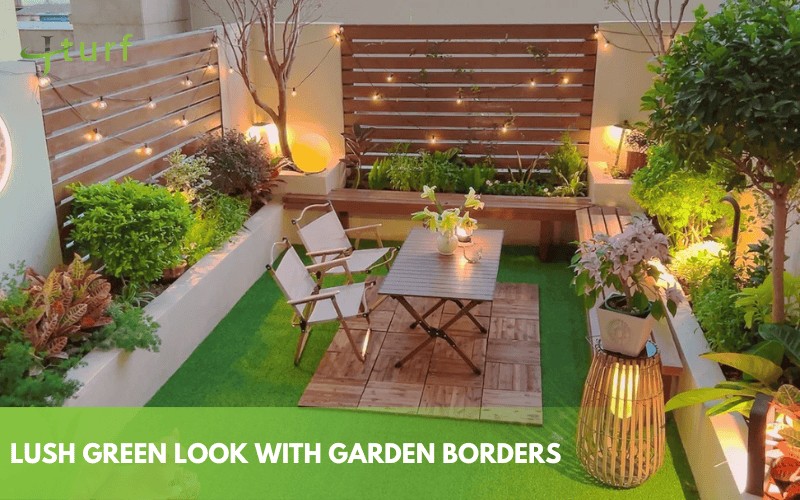 Backyard Landscape Design Ideas with Artificial Grass 2 Cozy garden setup with lights and synthetic turf flooring in enclosed outdoor space
