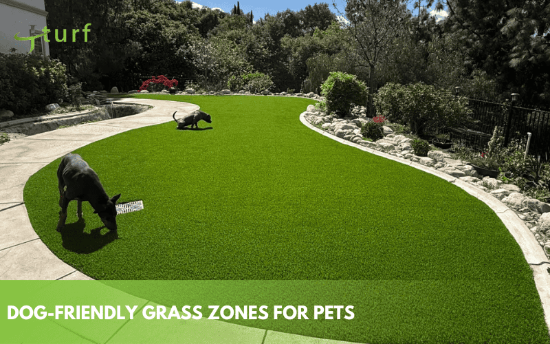 Backyard Landscape Design Ideas with Artificial Grass 4 Dog friendly artificial lawn with two dogs exploring landscaped garden area
