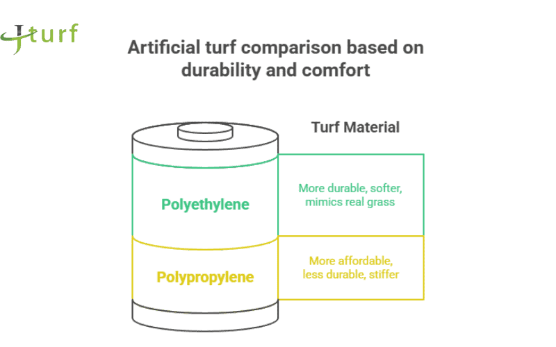 Infographic comparing polyethylene and polypropylene turf materials
