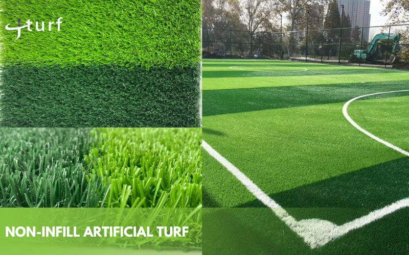 Non infill artificial turf types and outdoor sports field with no infill grass installation