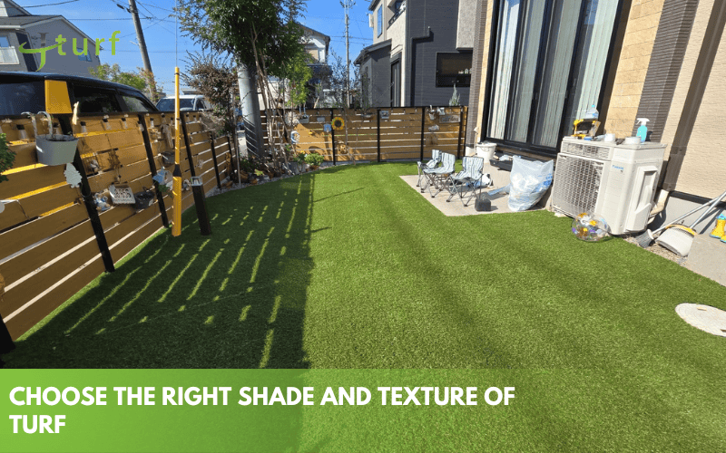 Backyard Landscape Design Ideas with Artificial Grass 10 Residential backyard with artificial lawn and wooden fence under bright sunlight