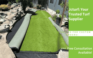 rolled turf being installed along narrow side yard in home garden landscape