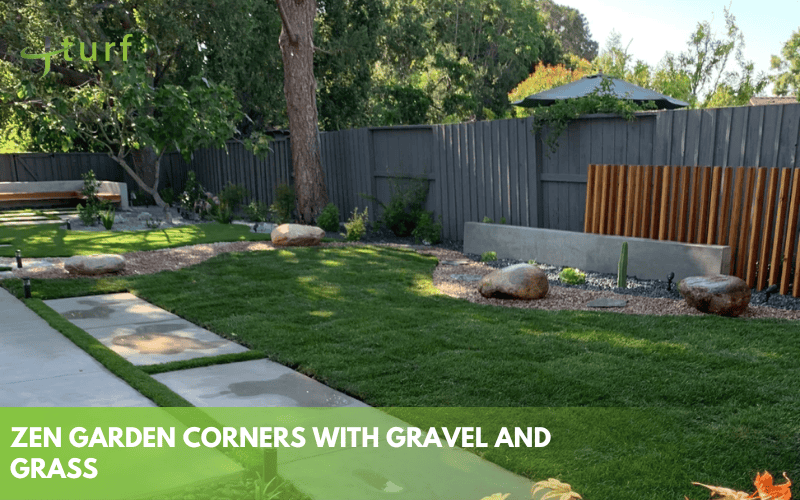 Backyard Landscape Design Ideas with Artificial Grass 6 Zen garden corner with gravel paths decorative stones and realistic turf installation