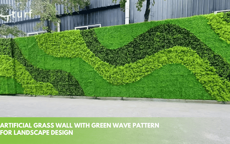 artificial grass wall with green wave pattern