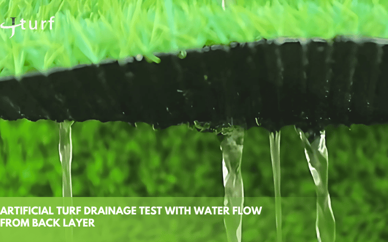 artificial turf drainage test with water flow from back layer