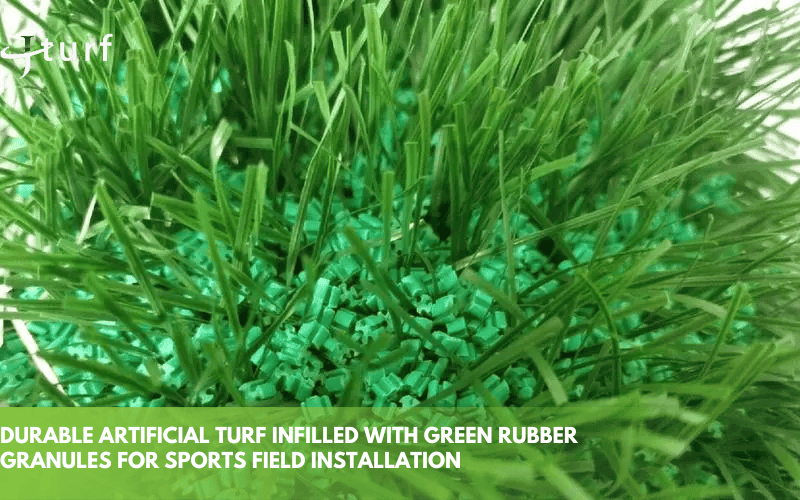 durable artificial turf infilled with green rubber granules for sports field installation