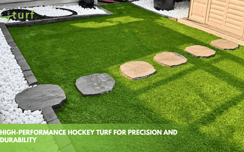 landscape artificial turf with garden stepping stones and rock border