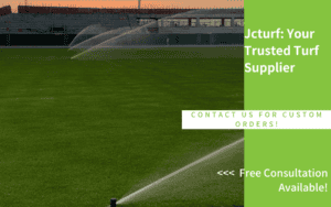 large sports field with sprinkler system watering natural grass
