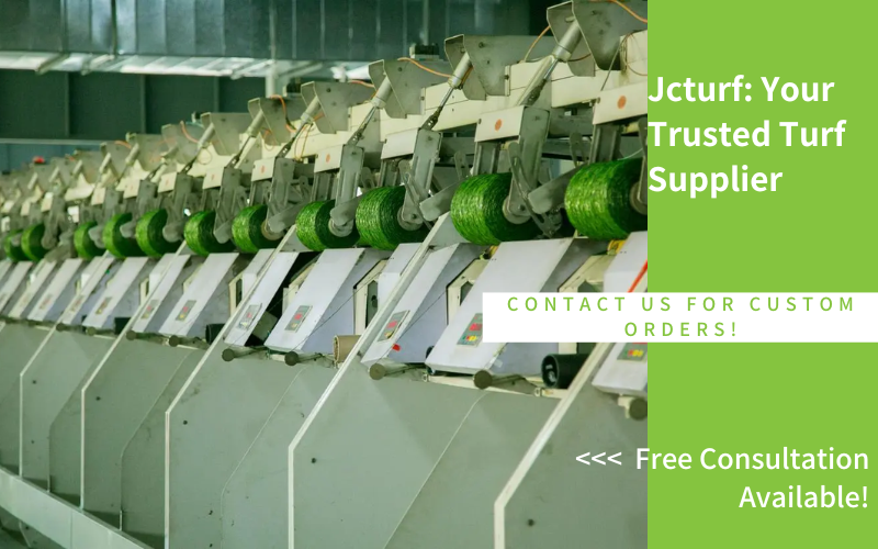 row of turf winding machines with green yarn rolls for jcturf turf production advertisement