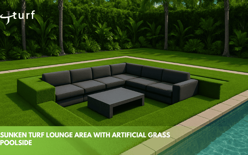 sunken turf lounge area with artificial grass poolside