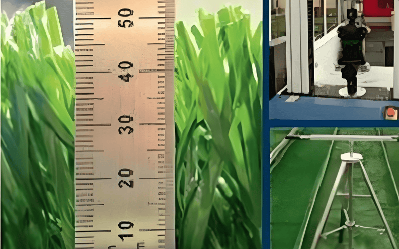Somos líderes mundiales en soluciones de césped artificial 47 Inspección visual y medición de la altura del pelo para el control de calidad del césped artificial