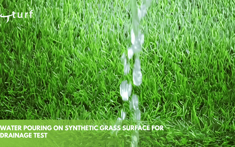 water pouring on synthetic grass surface for drainage test