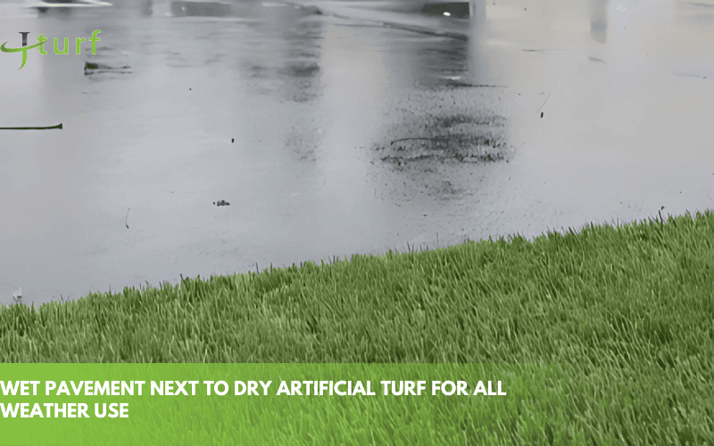 wet pavement next to dry artificial turf for all weather use