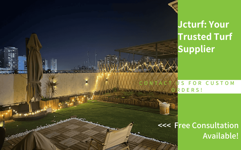 artificial turf for rooftop garden with city view lighting