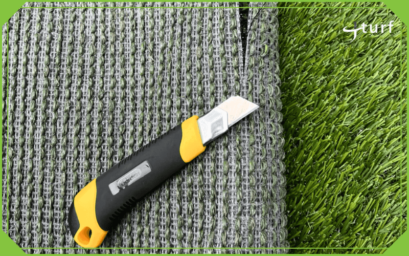 cutting artificial grass backing with utility knife