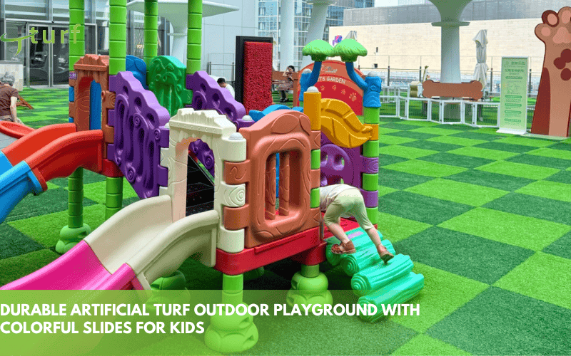 durable artificial turf outdoor playground with colorful slides for kids