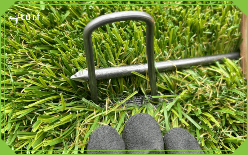 fixing artificial grass using turf nails and U pins
