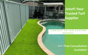 low maintenance artificial turf around swimming pool