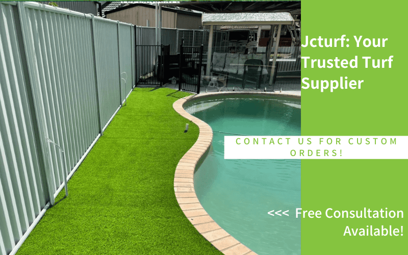low maintenance artificial turf around swimming pool