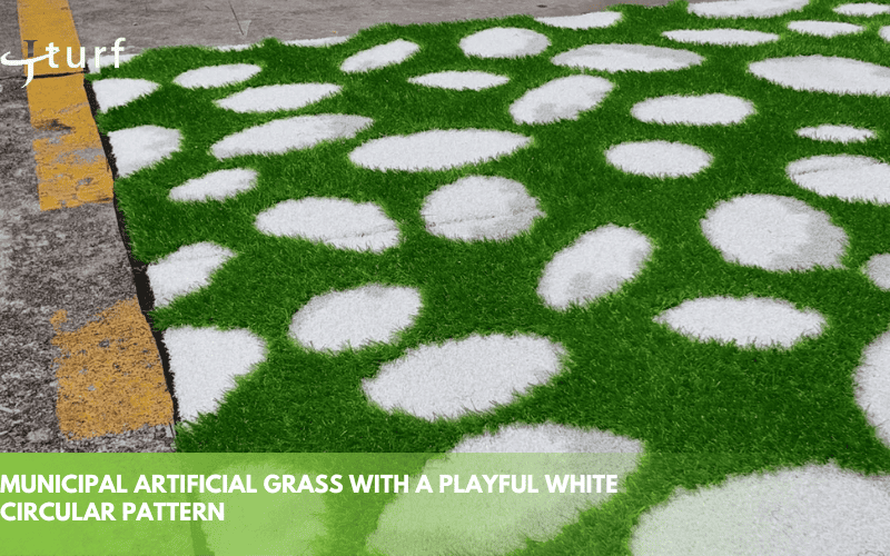 municipal artificial grass with a playful white circular pattern