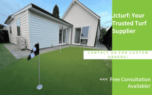 residential backyard putting green with artificial grass surface
