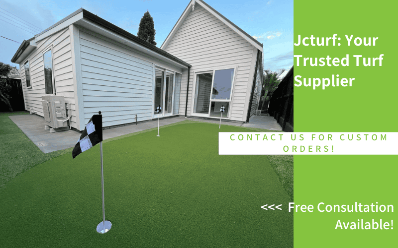 residential backyard putting green with artificial grass surface