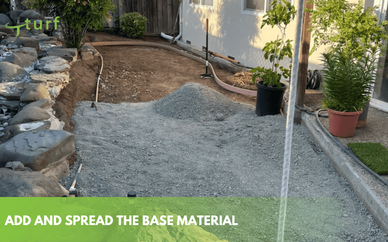 spreading base material for artificial turf installation
