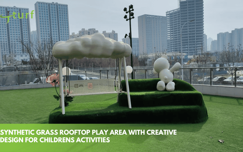 synthetic grass rooftop play area with creative design for childrens activities